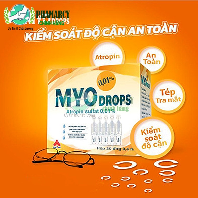 Nước nhỏ mắt dạng tép tra mắt vô trùng Myodrops 0.01% hỗ trợ mắt giảm cận thị dành cho trẻ em và người lớn hộp 20 tép