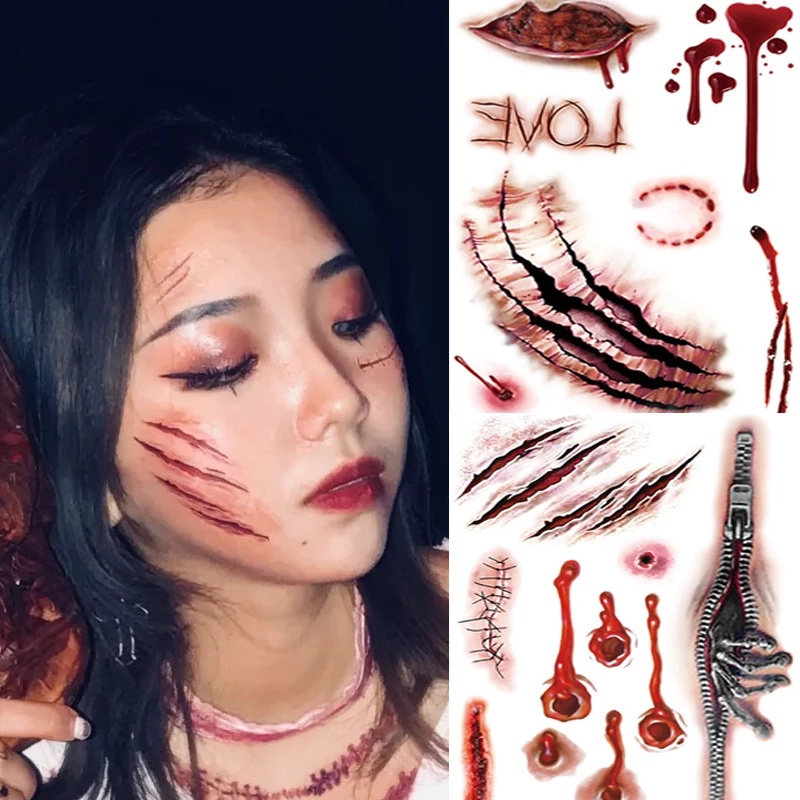1 Tấm Hình Xăm Dán Vết Máu Giả Hóa Trang Halloween