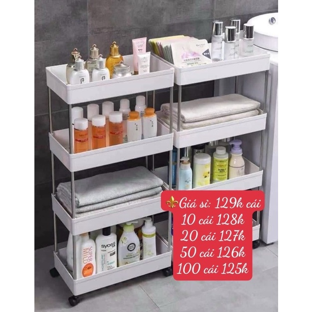 KỆ XE ĐẨY NHÀ BẾP NHỰA TRẮNG TABIHOME - CÓ BÁNH XE