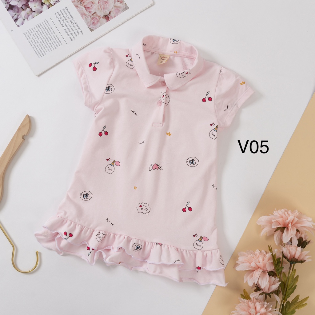 Váy cho bé gái kiểu polo, đầm cho bé gái mùa hè,cotton size 9-26kg V05 - Cherry Baby