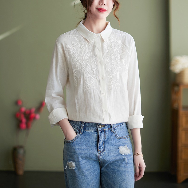 Áo Sơ Mi Vải Lanh Cotton Tay Dài Dáng Rộng Phong Cách Châu Âu Thời Trang Xuân Thu Hàng Mới 2022 Dành Cho Bạn Nữ