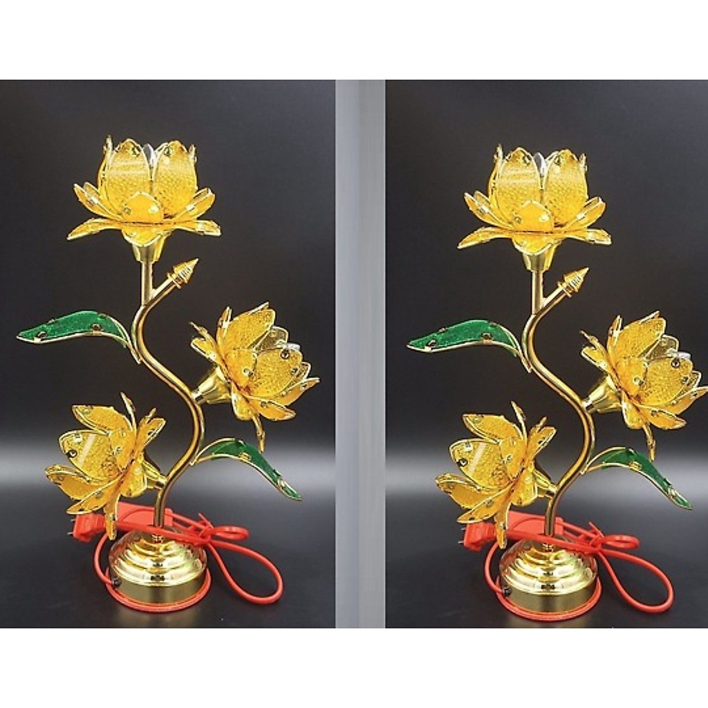 Đèn thờ hoa sen vàng - cánh nhựa chân hợp kim - (giá 2 chiếc)