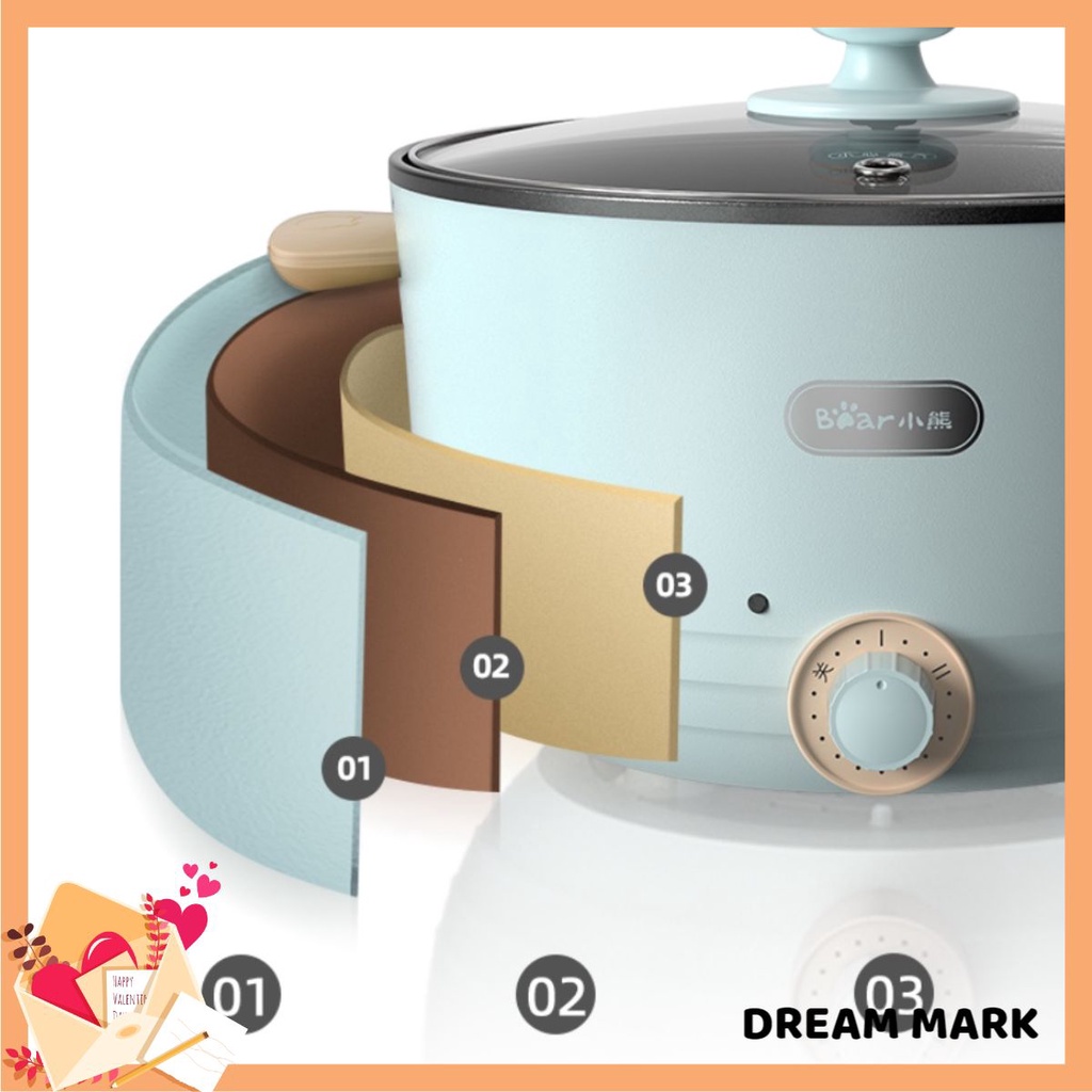 Nồi điện đa năng Bear DRG-D30K2, dung tích 3 lít, dùng để nấu lẩu, chiên, xào, luộc