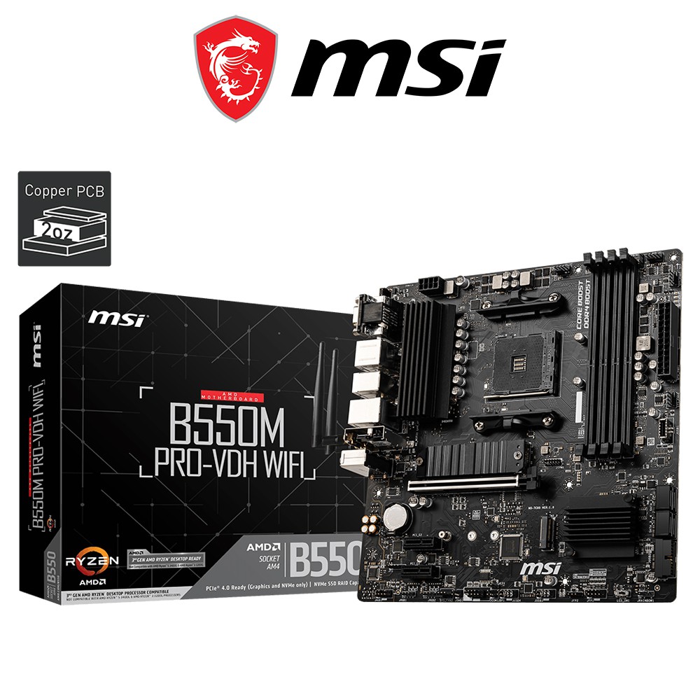 Bo mạch chủ Mainboard MSI B550M PROVDH WIFI AMD B550 Chipset 4x DDR4 128GB 4400+ MHz