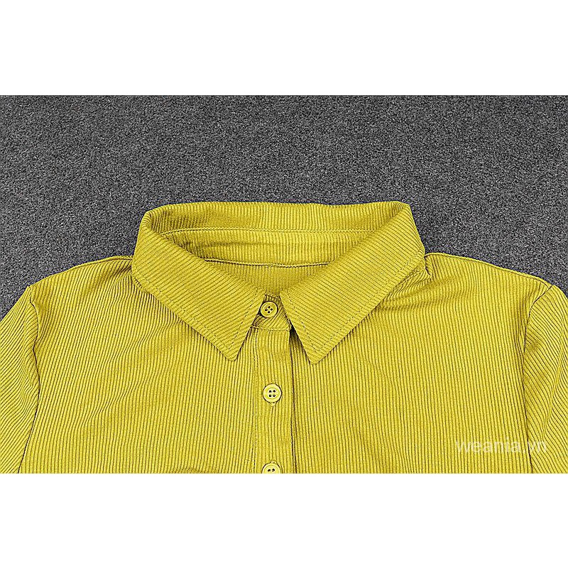 Áo sơ mi dài tay cổ bẻ phối nút thời trang dành cho nữ