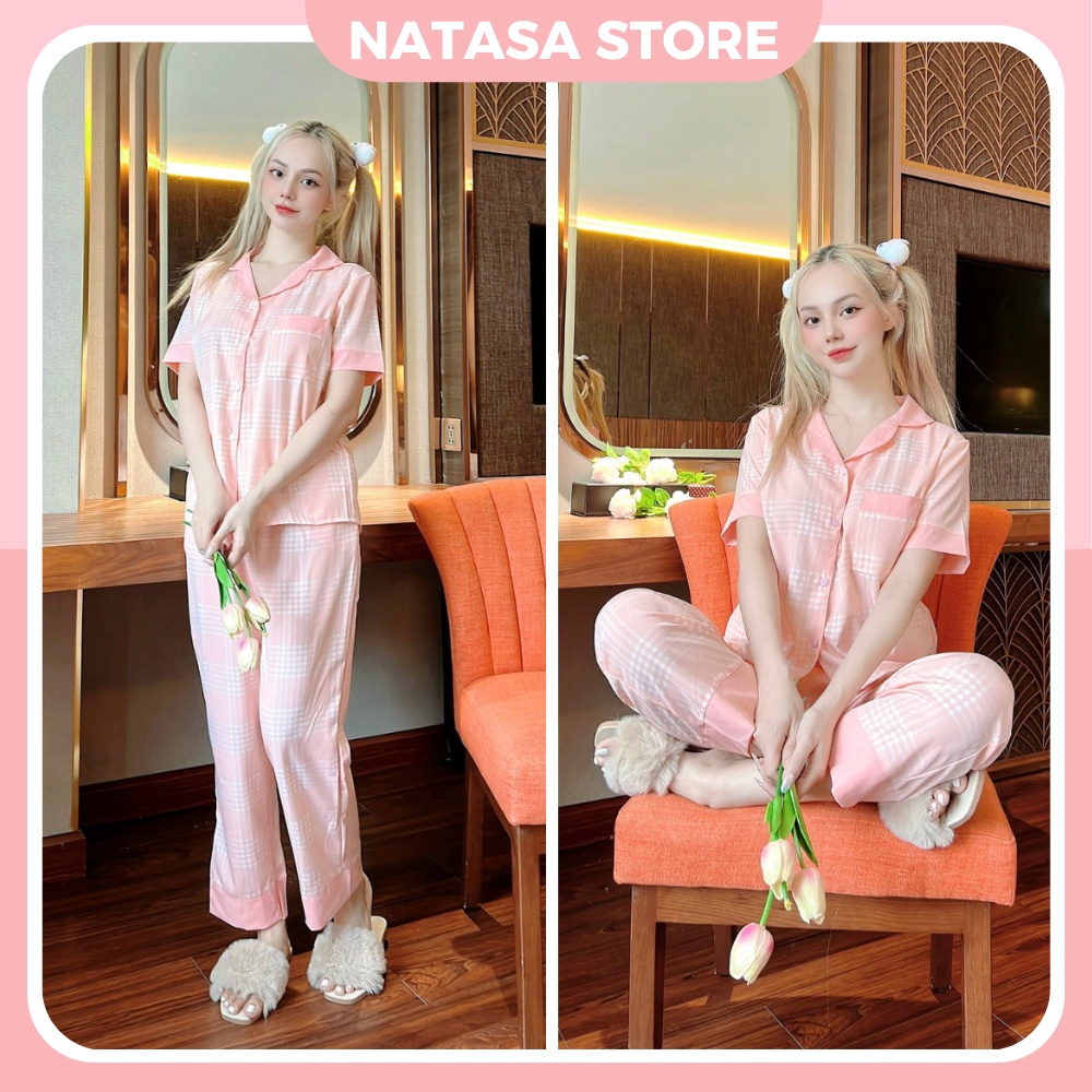 Pijama lụa đồ ngủ nữ mặc nhà tay ngắn quần dài đẹp, cute, dễ thương NATASA ND03