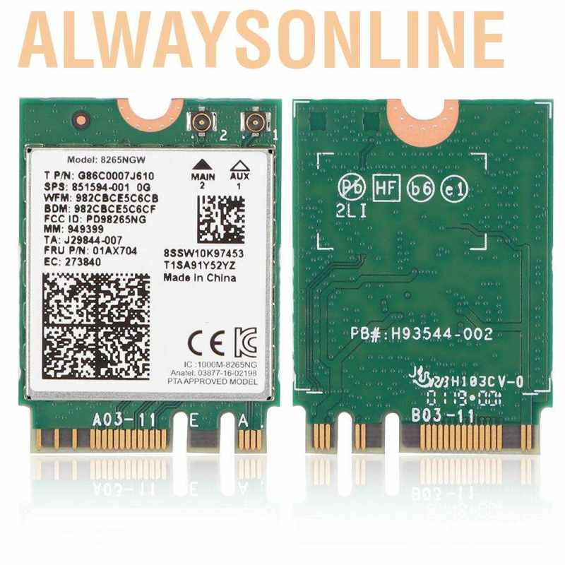 Thẻ Mạng Không Dây Alwaysonline Cho Intel 8265NGW 867Mbps 2.4G/5G NGFF Wifi BT 4.2 Lenovo