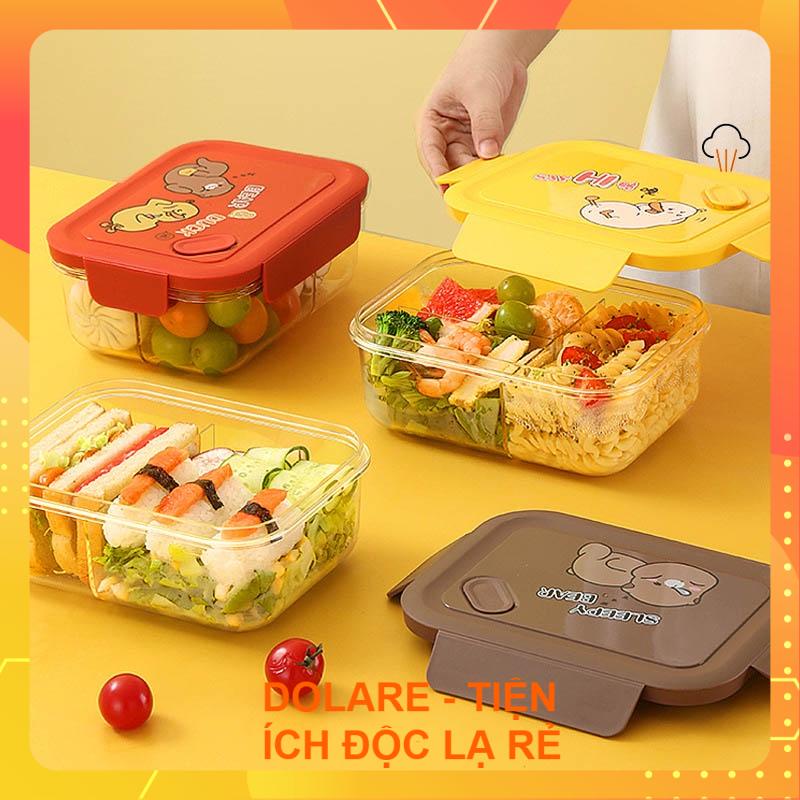 Hộp Cơm Bento 3 Ngăn Giữ Nhiệt Vịt Vàng 1200ml Dùng Được Lò Vi Sóng, Thố Cơm Giữ Nhiệt 3 Ngăn