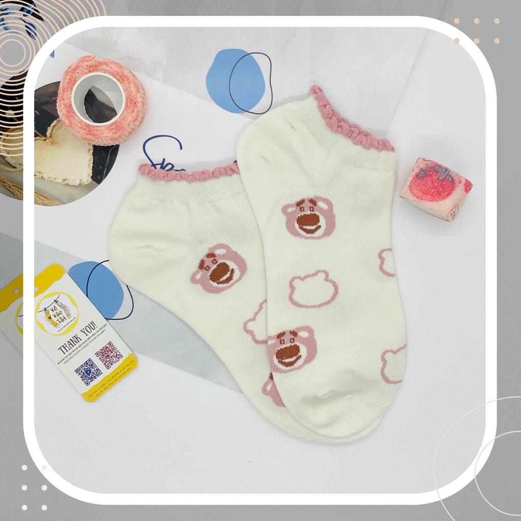 VỚ TẤT NỮ CỔ NGẮN VIỀN BÈO RĂNG CƯA GẤU DÂU LOTSO