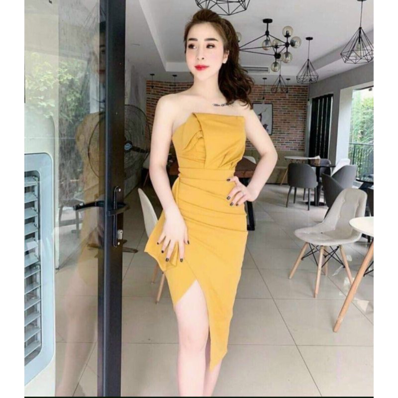 Đầm body cúp ngực xếp ly xẻ tà thời trang
