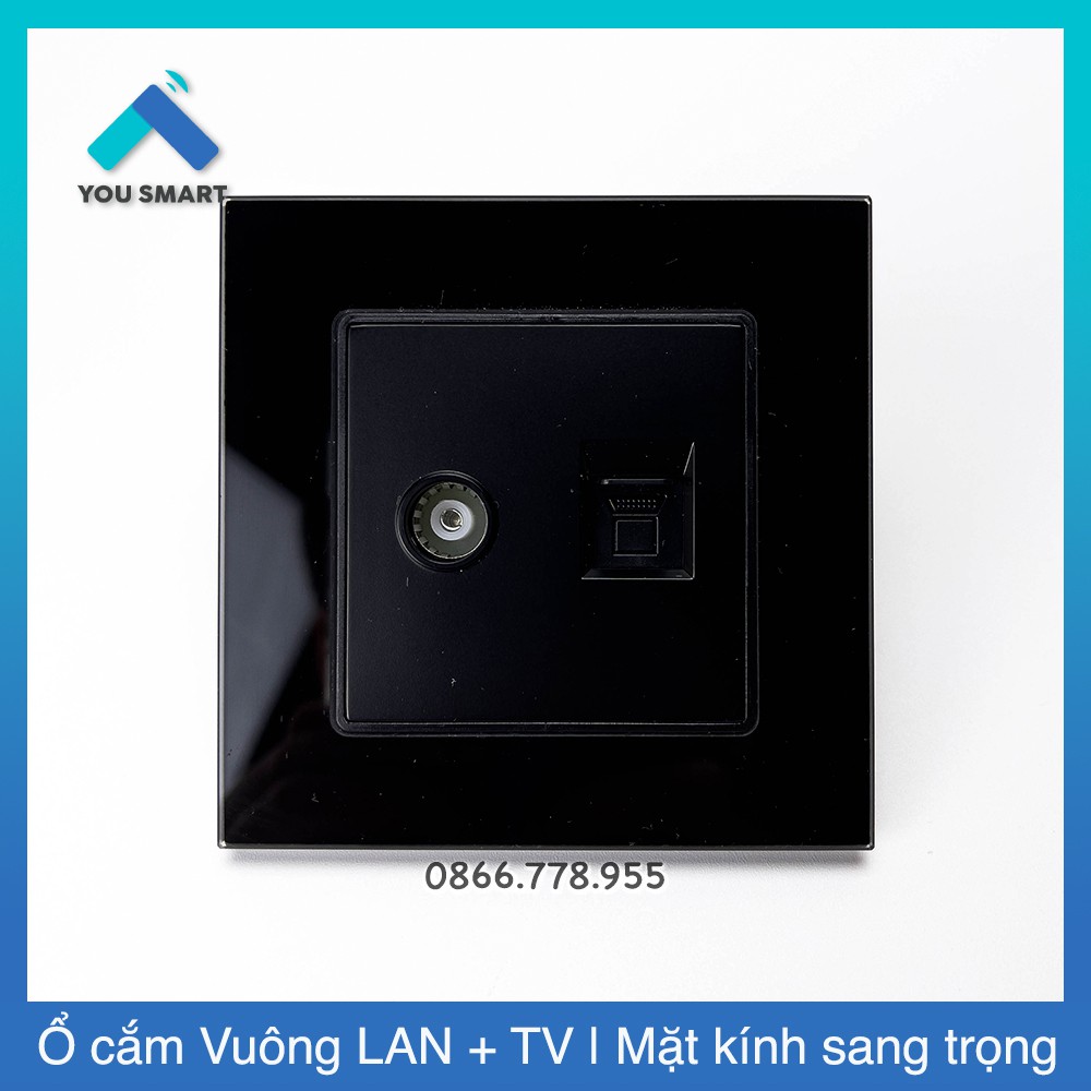 Mặt ổ cắm Vuông kính cường lực LAN + TV