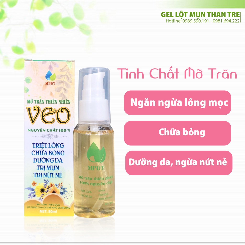 Mỡ trăn nguyên chất triệt lông nách tận gốc, dưỡng da chân, tay, bụng, bikini, nách láng mịn 50ml