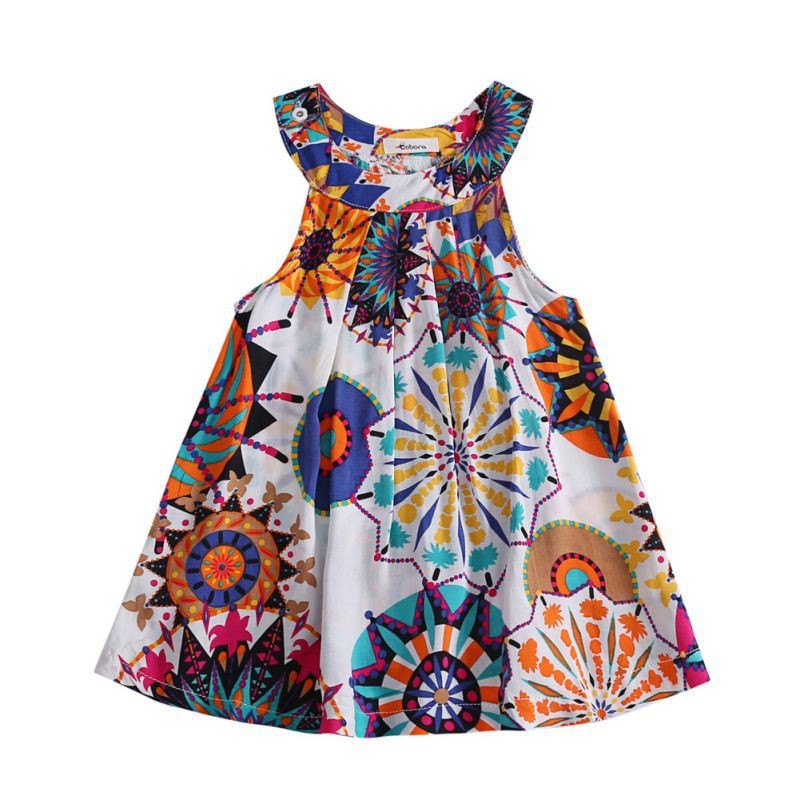 Đầm sát nách hoạ tiết hoa cho bé gái