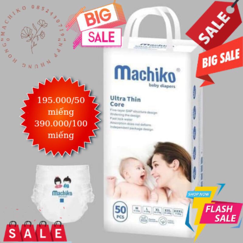 Tã/bỉm quần Machiko cao cấp M50/L50/XL50/XXl50/XXXL50