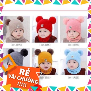 Sét Mũ len 2 quả bông kèm khăn cho bé ( loại khăn ống +mũ)