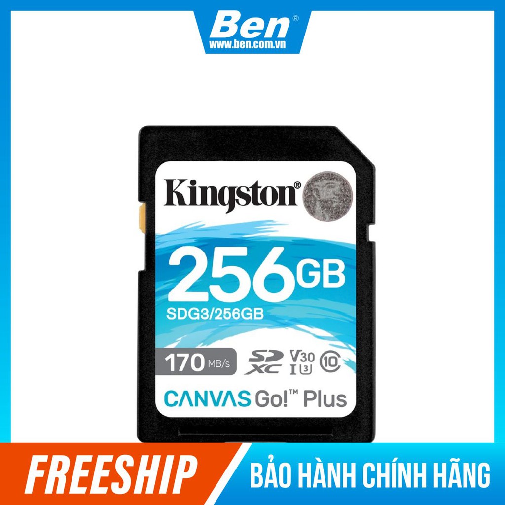 Thẻ nhớ Kingston Canvas Go Plus SD 256GB cho thiết bị di động, Camera, Flycam và Sản xuất video 4K SDG3/256G - BEN