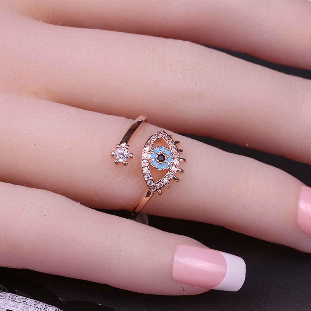 Nhẫn Hở Đính Đá Zircon Hình Mắt Quỷ Có Thể Điều Chỉnh Phong Cách Thổ Nhĩ Kỳ Thời Trang Đơn Giản Cho Nữ