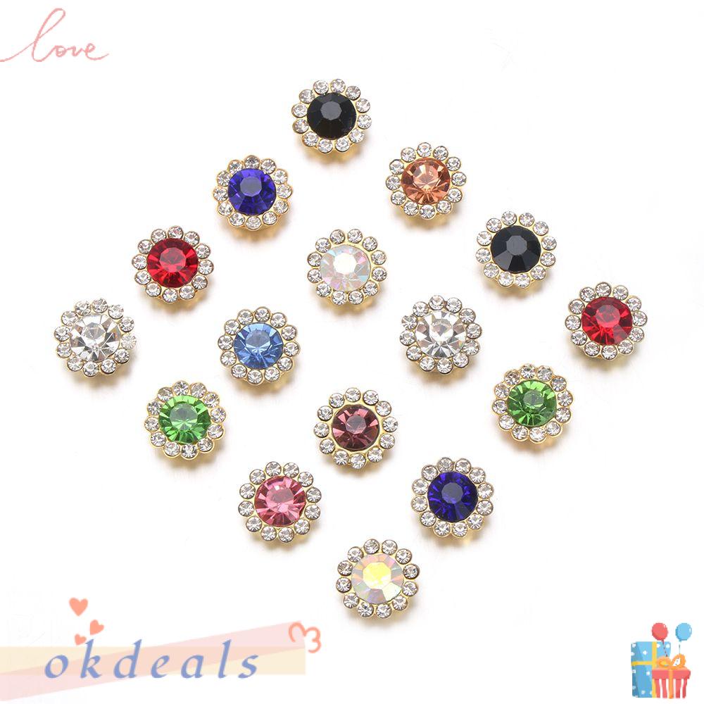 Okdeals 10 Cái May Vá|Nút Trang Trí Quần Áo Hình Hoa Lấp Lánh Bằng Thép DIY|Kính