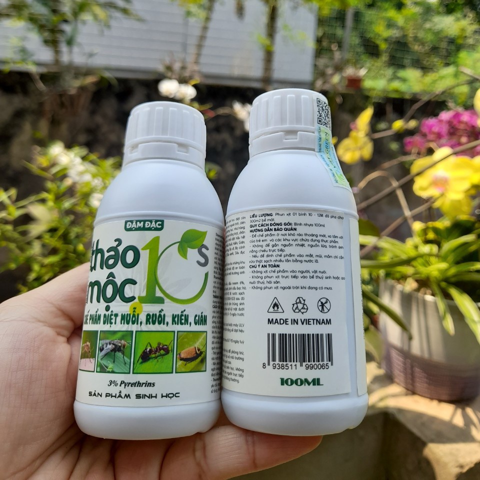 Thảo Mộc 10S Đậm Đặc diệt &amp; xua đuổi côn trùng sinh học ruồi, muỗi, kiến, gián, mối, rệp, rận, mạt,..100ml pha 10L nước