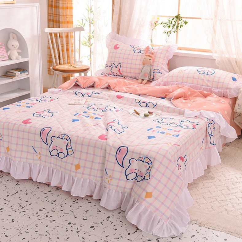 [LOẠI 1] Bộ Chăn Ga Gối Chăn Trần Cotton Bèo Siêu Xinh, Chất Mềm Mát Sẵn Hàng Đủ Kích Thước Giá rẻ