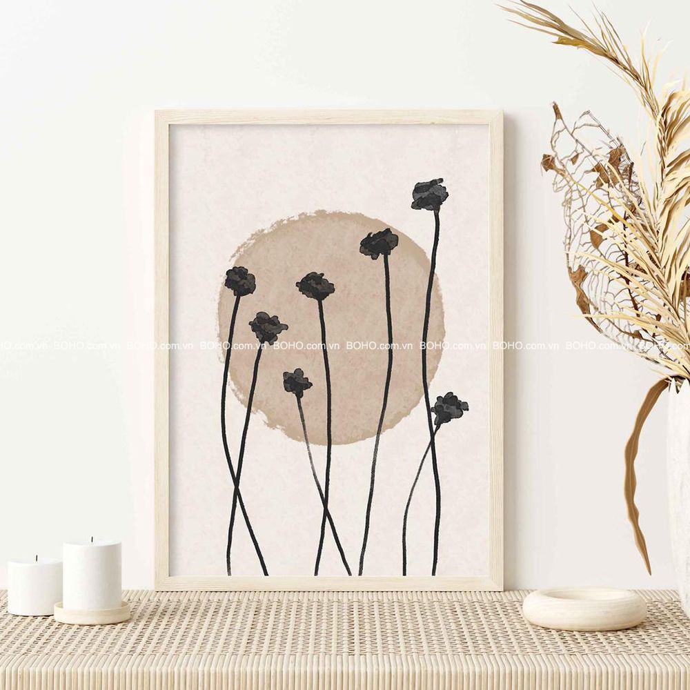 Tranh BOHO trừu tượng 50*70cm - Tranh canvas treo tường phòng khách phòng ngủ, tặng đinh 3 chân treo tranh.