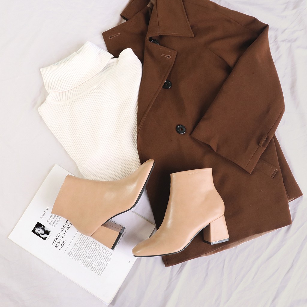 Boot nữ Cao Gót bAimée & bAmor Cổ Thấp Mũi Vuông Gót Vuông Cao 5cm Giày Bốt Đẹp Da Mềm Cao Cấp Màu Đen Kem Nâu - MS1616 | BigBuy360 - bigbuy360.vn