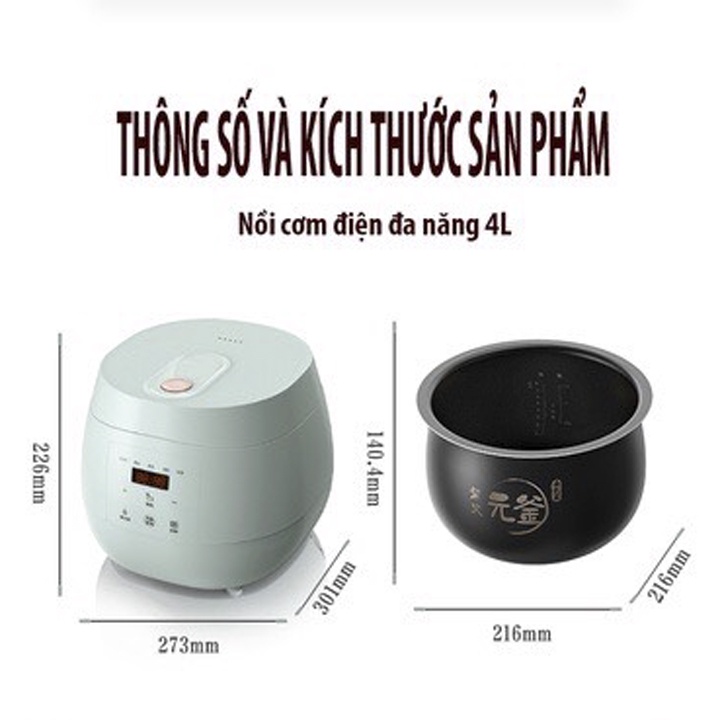Nồi cơm điện đa năng 4L Bear B40T1, Nấu cơm, cháo, sup, làm bánh, Bảo hành 1 năm