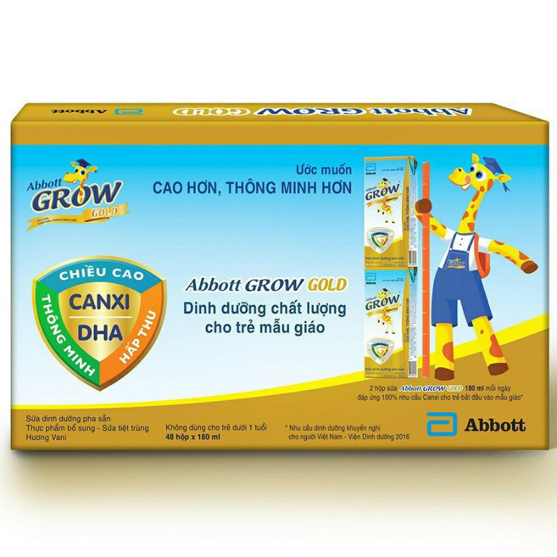 Thùng 48 hộp sữa bột pha sẵn Abbott Grow Gold vani 180ml (Giá bán đã trừ khuyến mãi)