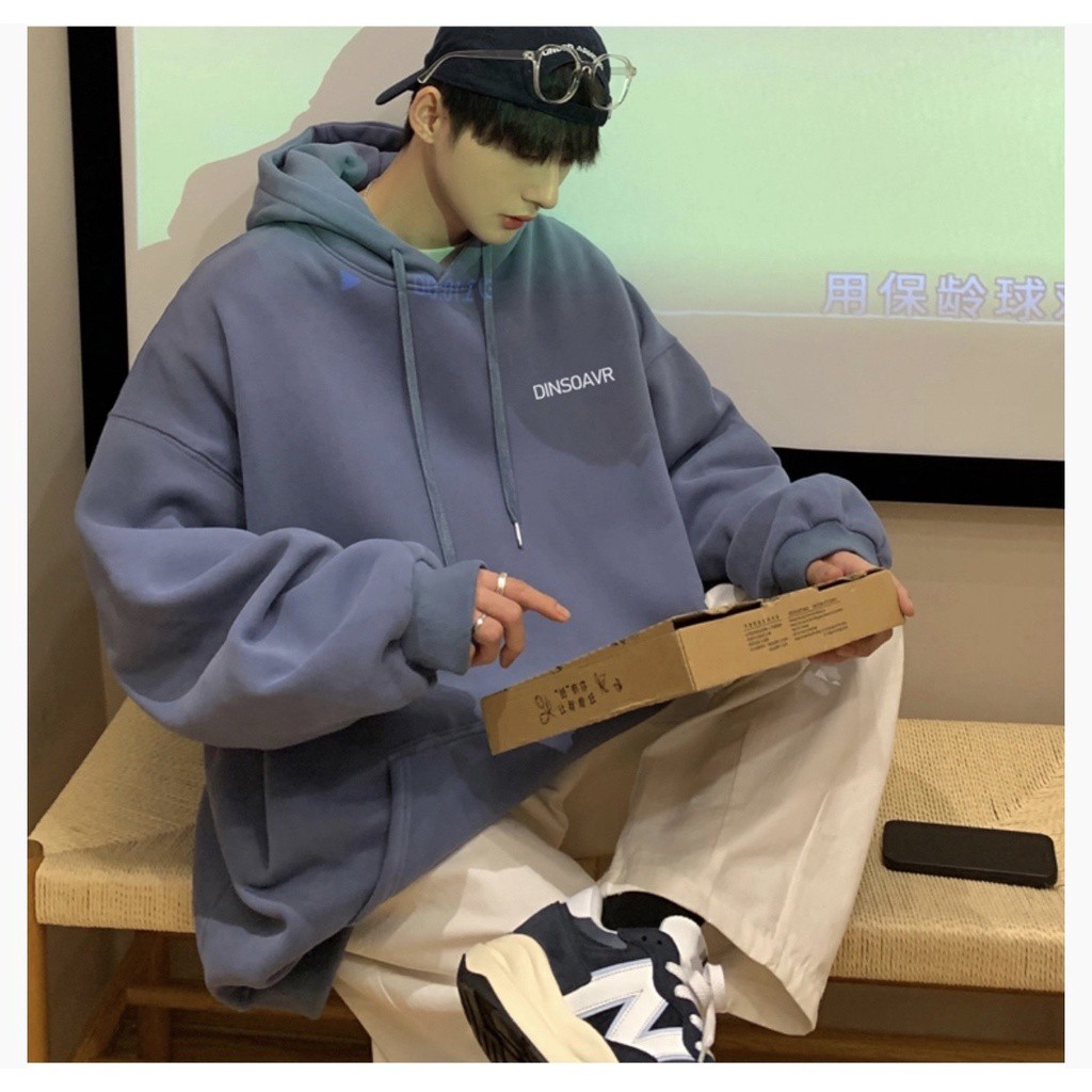Áo hoodie,Áo nỉ bông in hình chữ nhỏ phia trước ngực cực hot form rộng phong cách Hàn Quốc.