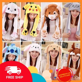 FREESHIP -  (Hơn 20 mẫu siêu đẹp) Mũ bông tai thỏ bóp tay giật giật 2 tai