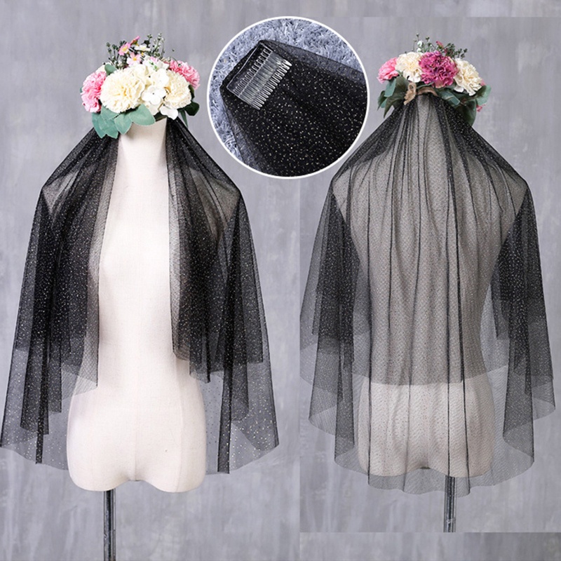 Mạng Che Mặt Phối Ren Đính Kim Sa Lấp Lánh Kèm Lược Cài Tóc Cho Đám Cưới