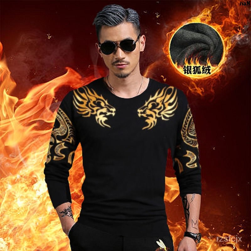 Áo Thun Tay Dài Dáng Ôm Vải Lông Cừu Ấm Áp In Hình Rồng Vàng Cá Tính Cho Nam | BigBuy360 - bigbuy360.vn
