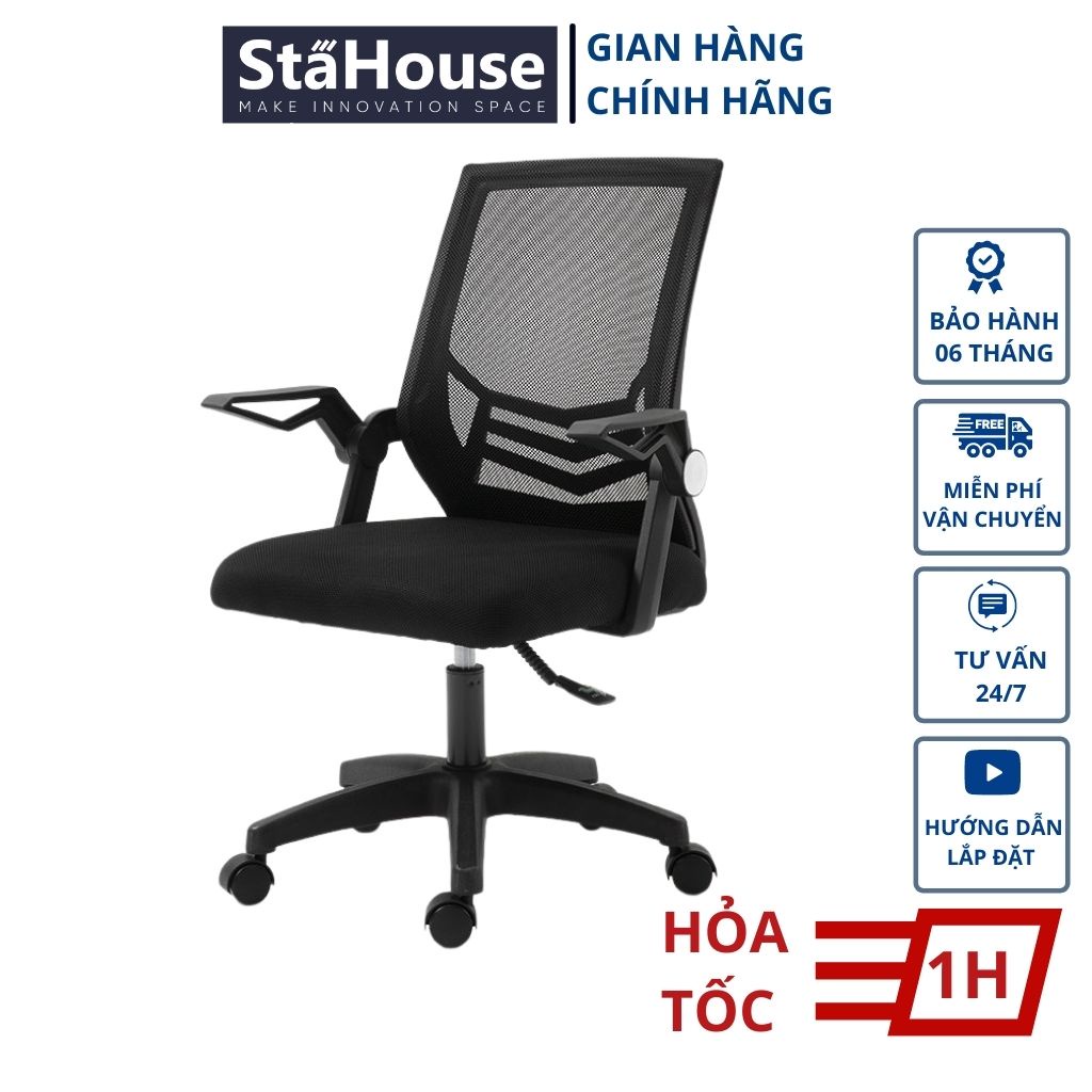 [FREESHIP]Ghế văn phòng tay gập thông minh lưng lưới chân xoay Stahouse GVP682