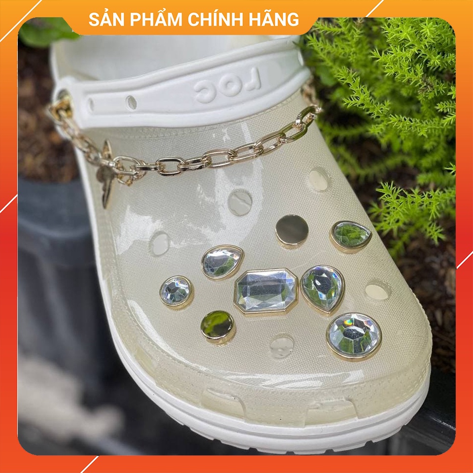 Dép sục Crocs nữ Band trong Translucent nhựa trong kết hợp charm đá sang chảnh - Hàng chính hãng - Sấu vui vẻ Official