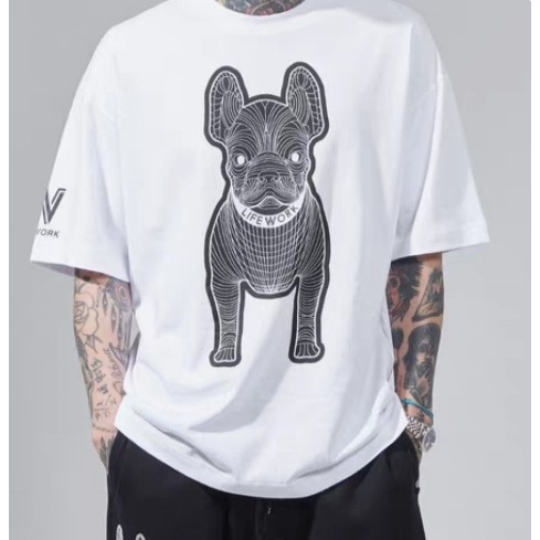 Áo Thun Chú Cún Đan Lưới 3D ❤ Áo Phông Tay Lỡ Unisex Dáng Rộng MND
