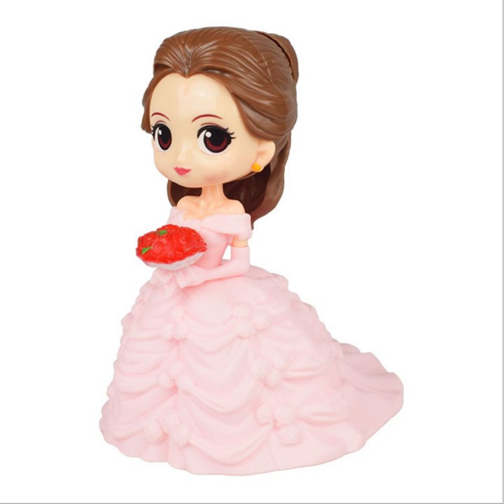 Búp bê công chúa Belle vàng trắng hồng nhựa nhẹ trang trí bánh kem, phụ kiện bánh sinh nhật, đồ chơi cho bé