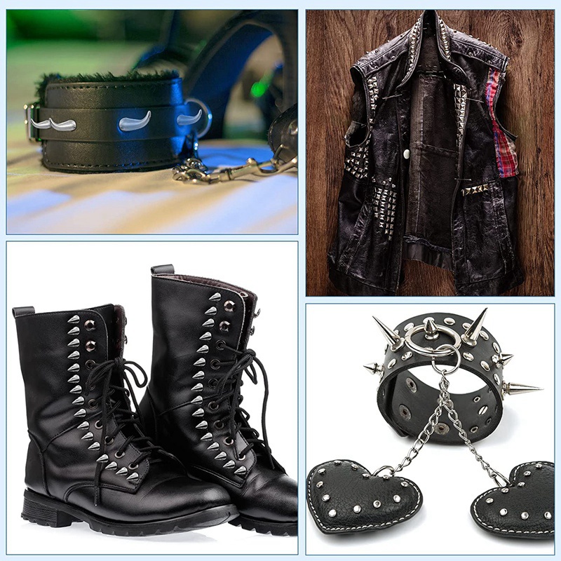 Bộ 150 Đinh Tán Hình Nón Và Đinh Tán Bằng Bạc Cho Thắt Lưng Quần Áo Da DIY