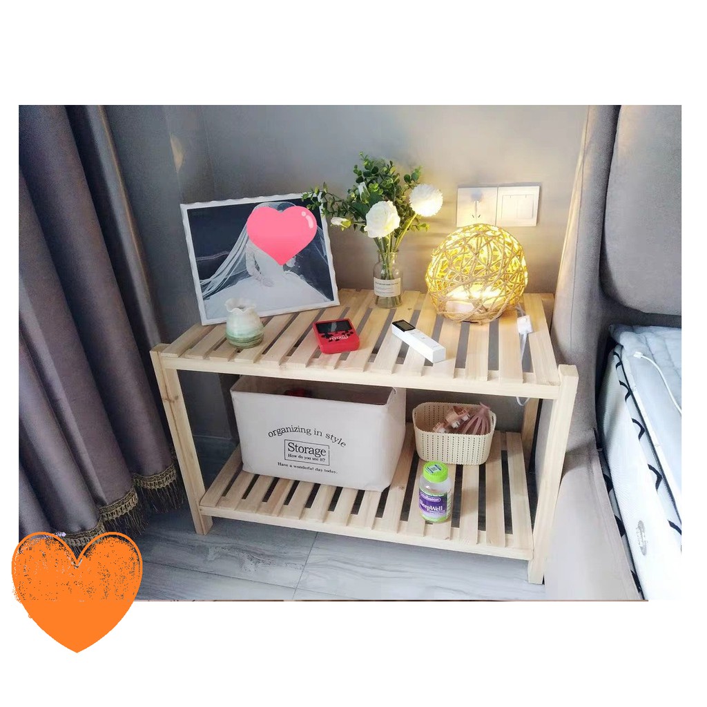 Kệ Gỗ Tab Đầu Giường Đa Năng Chất Liệu Gỗ Thông Tự Nhiên, Kệ Gỗ 2 Tầng Gọn Nhẹ Siêu Dễ Thương.