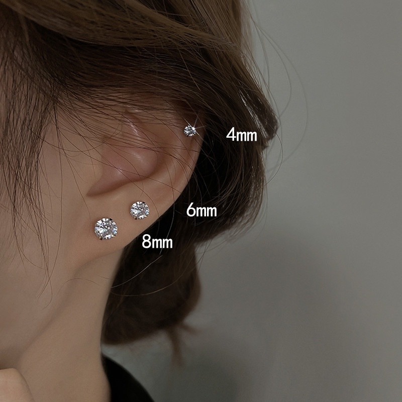 1 Đôi Bông Tai Bạc S925 Đính Đá Zircon Hình Vương Miện Cho Nam Nữ