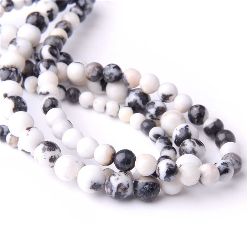 Chuỗi Hạt Đá Đen Trắng Tự Nhiên 4 6 8 10 12mm Làm Trang Sức 15.5 "