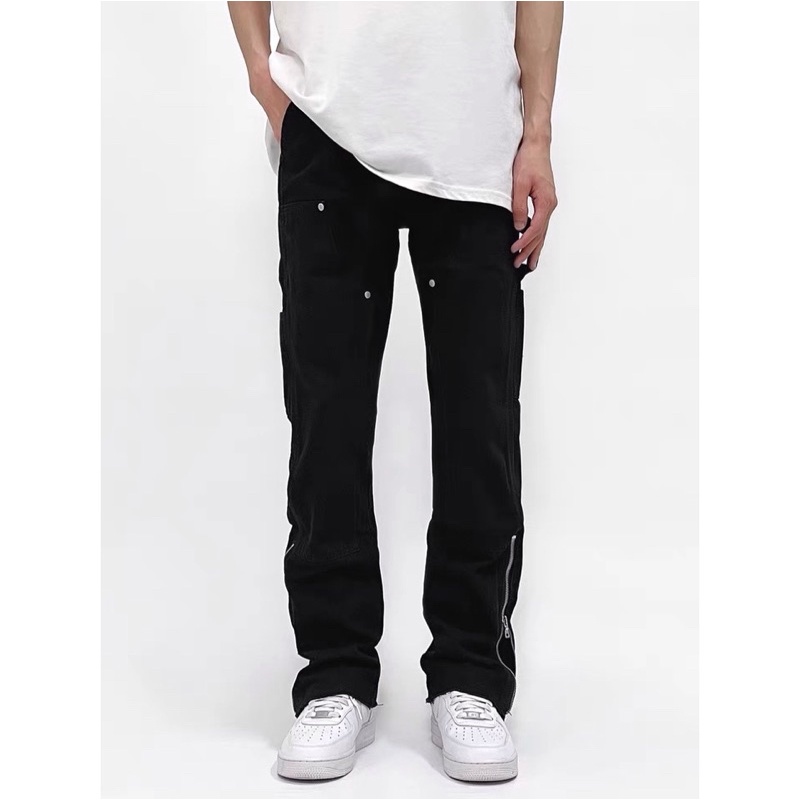 Quần jeans double knee chi tiết zip dáng loe xả lai BROKEBOIZ