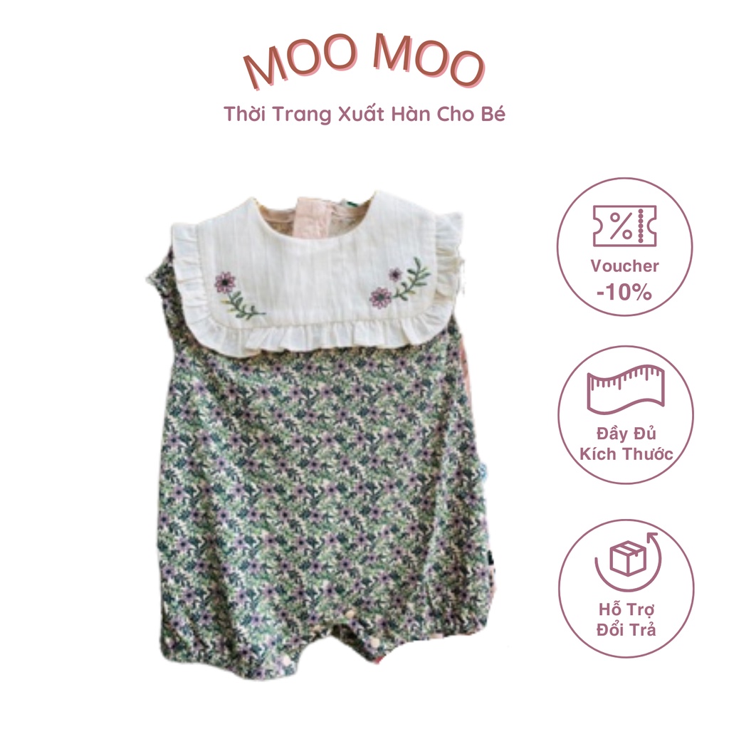 Váy bé gái body moimoln xanh hoa nhí cổ bèo hoa nhí cổ ren tiểu thư - 90 251d001ha