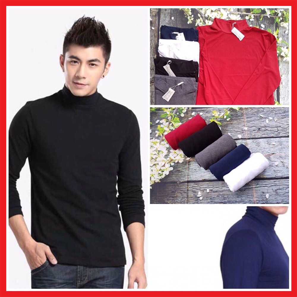 Áo giữ nhiệt cổ lọ nam màu đen