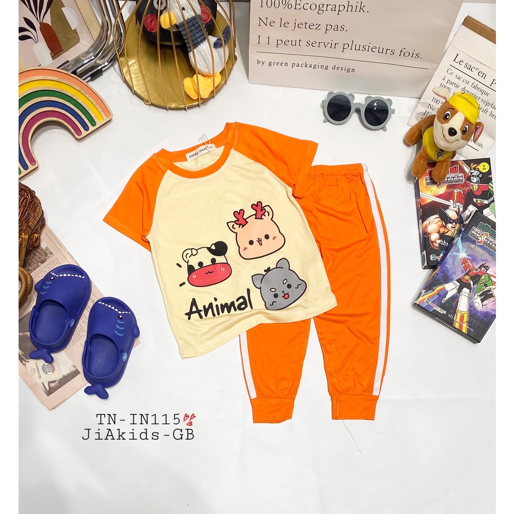 Bộ Tay Ngắn Quần Dài THUN LẠNH MINKY MOM Quần Chạy Sọc Áo In Hình Dễ Thương Cho Bé TN-IN115