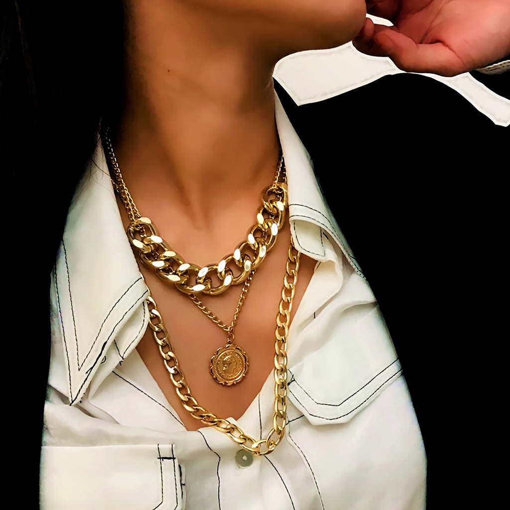 Dây chuyền nhiều lớp dây xích phong cách hip hop cá tính