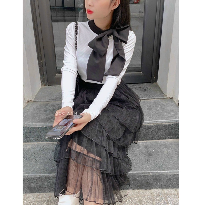 Áo Len Tăm Phối Cổ Nơ Siêu Xinh M090-Violet