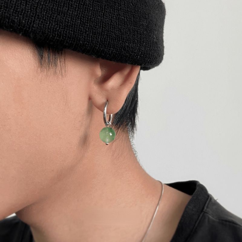 Khuyên tai đính đá xanh lá phong cách Harajuku hip hop không cần xỏ lỗ
