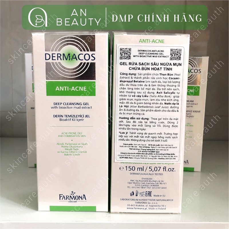 Sữa Rửa Mặt DERMACOS ANTI ACNE Sạch Sâu, Giảm Mụn 150ml