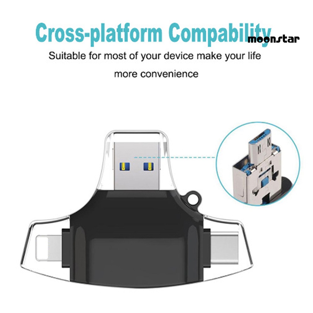 MO 4 in 1 Multifunction USB Type C TF Card Reader Adapter for iOS Android Phone