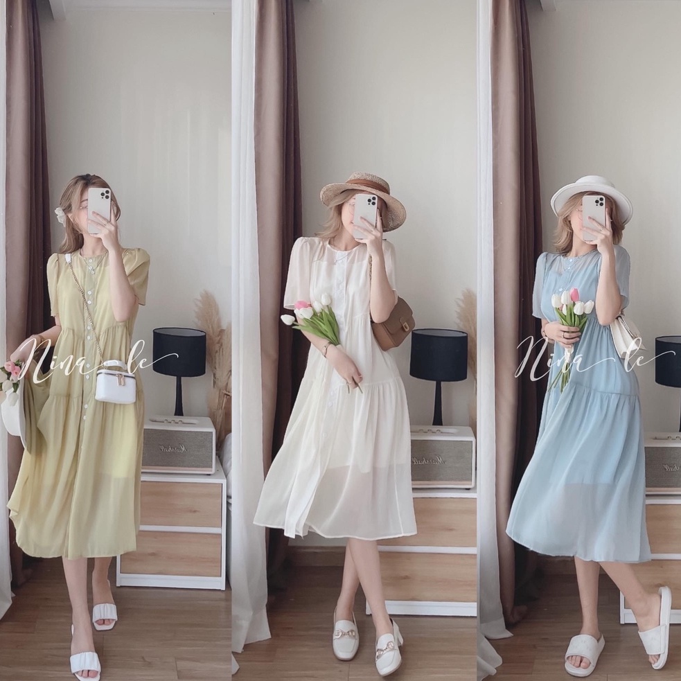 Đầm maxi voan nhũ kèm áo 2 dây KC House